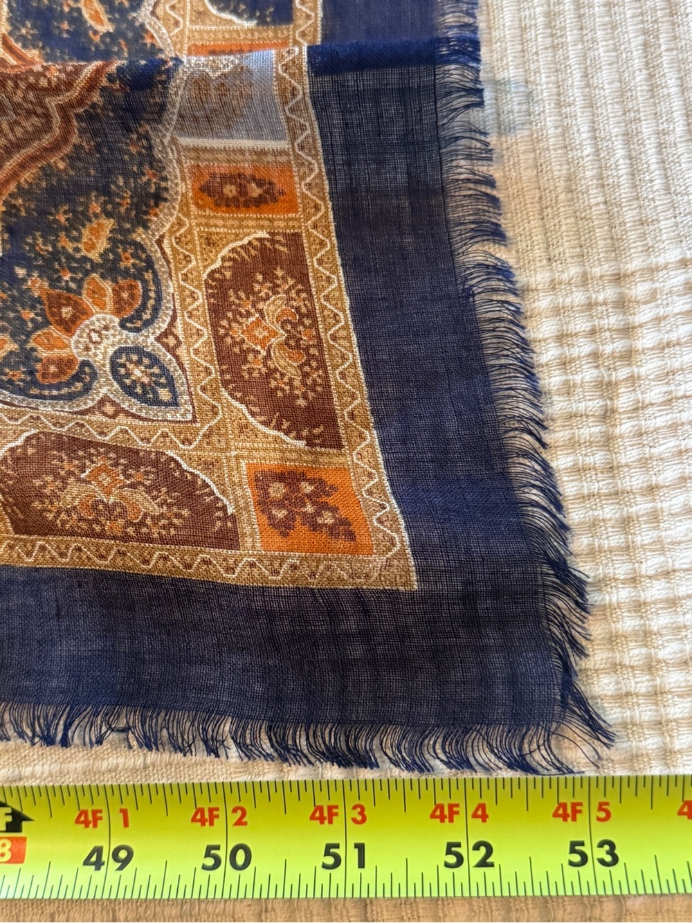 Yves Saint Laurent Navy & Brown Ornate Paisley Silk-Blend Square Scarf 53” - Picture 7 of 7